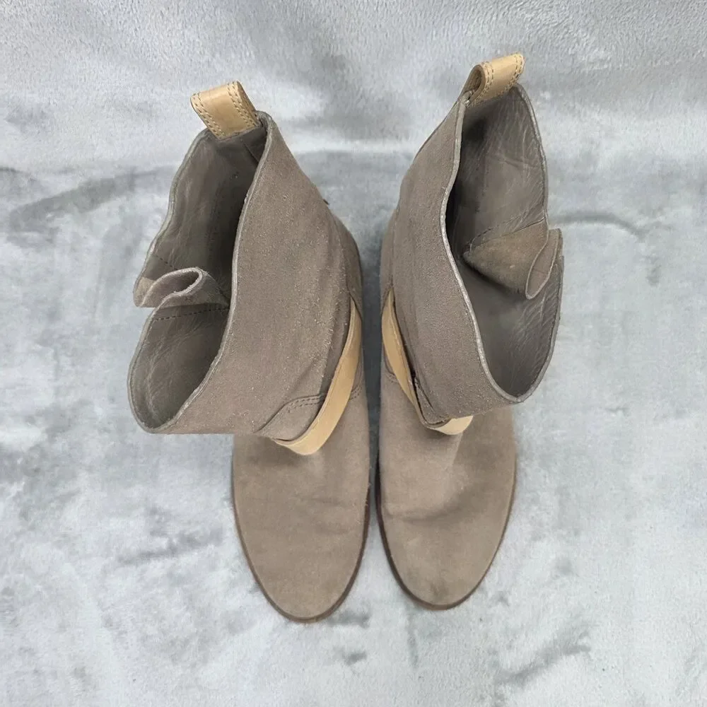 Tory Burch Boots Women's Size 8M Bennie Taupe Suede Leather Short Buckle